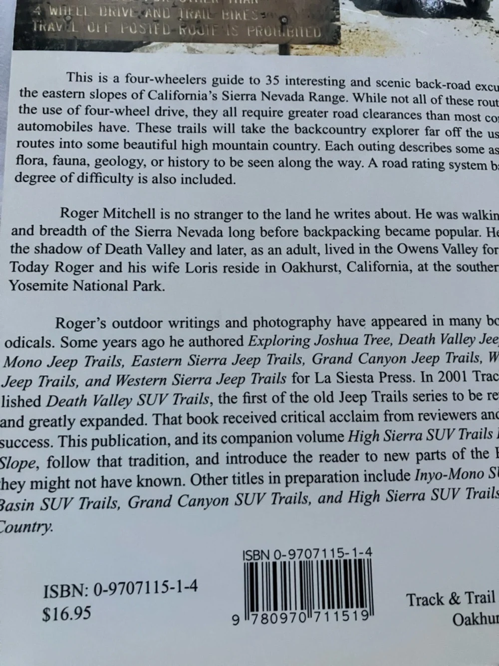 Eastern High Sierra Trail Books